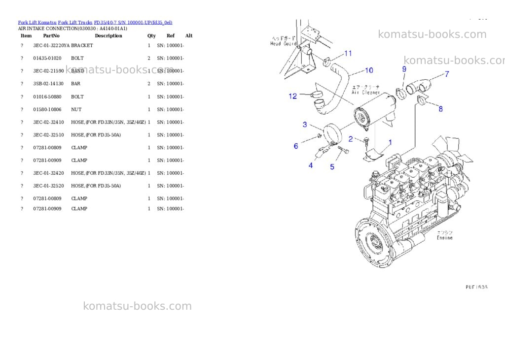 Komatsu fd35/40-7 s/n 100001-up Parts catalog cover Page 2 Komatsu fd35/40-7 s/n 100001-up Parts catalog cover Page 2