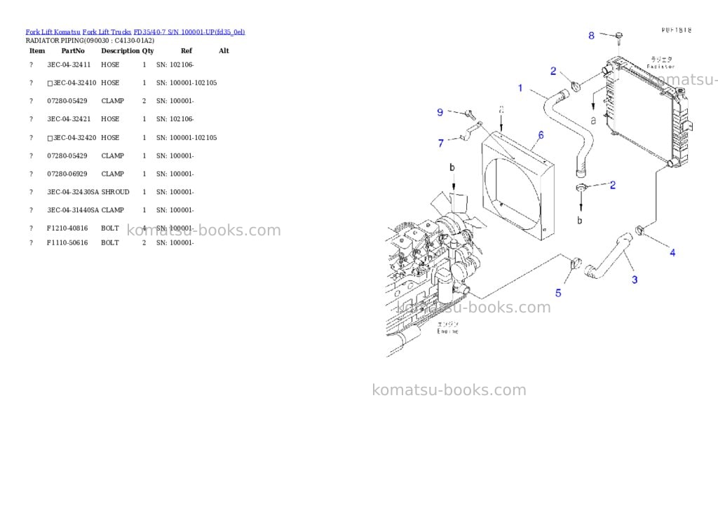 Komatsu fd35/40-7 s/n 100001-up Parts catalog cover Page 9 Komatsu fd35/40-7 s/n 100001-up Parts catalog cover Page 9