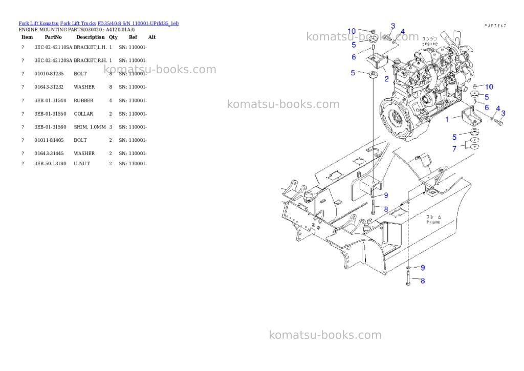 Komatsu fd35/40-8 s/n 110001-up Parts catalog cover Komatsu fd35/40-8 s/n 110001-up Parts catalog cover
