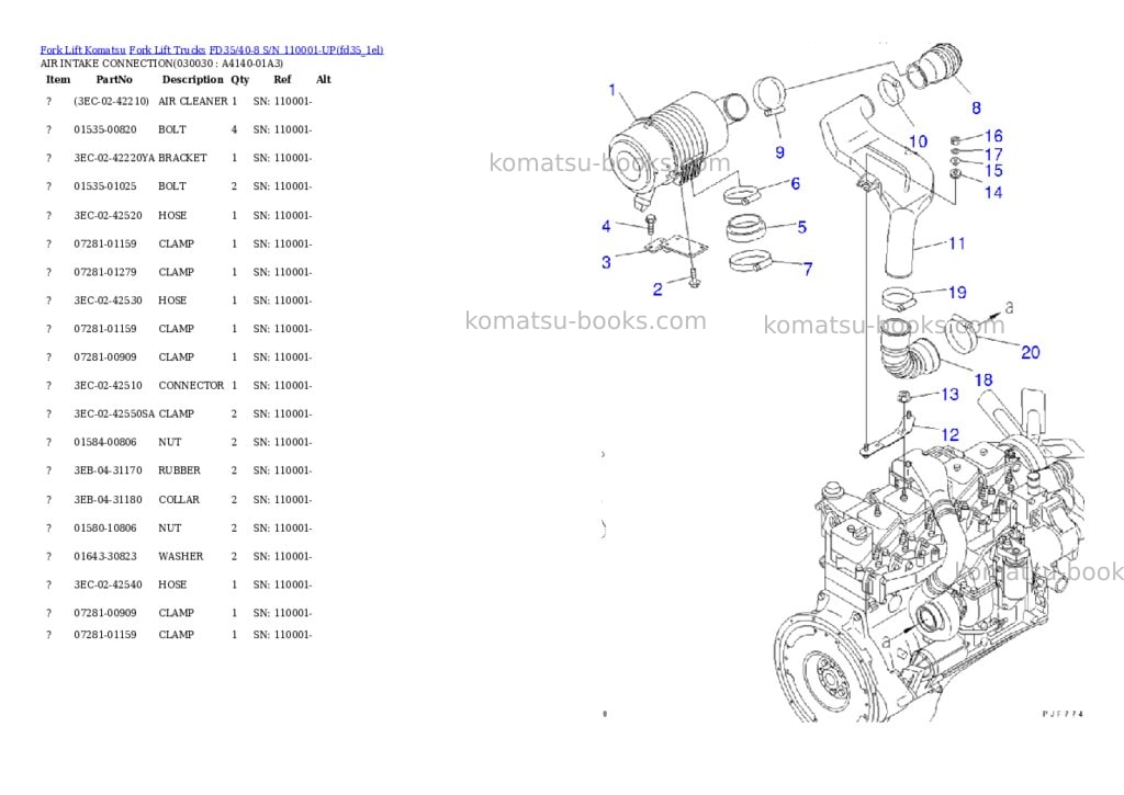 Komatsu fd35/40-8 s/n 110001-up Parts catalog cover Page 2 Komatsu fd35/40-8 s/n 110001-up Parts catalog cover Page 2