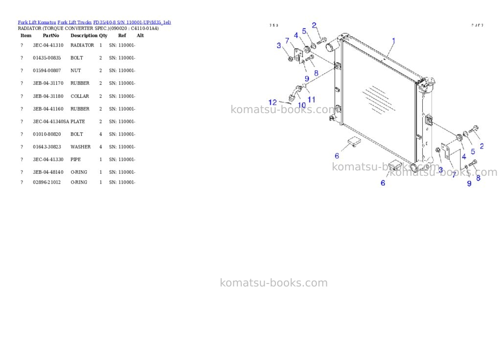 Komatsu fd35/40-8 s/n 110001-up Parts catalog cover Page 8 Komatsu fd35/40-8 s/n 110001-up Parts catalog cover Page 8