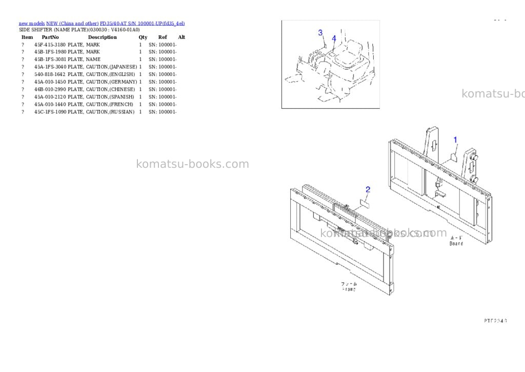 Komatsu fd35/40-at s/n 100001-up Parts catalog cover Page 2 Komatsu fd35/40-at s/n 100001-up Parts catalog cover Page 2