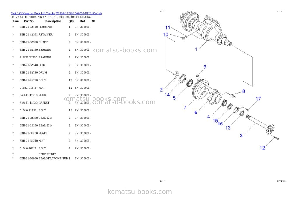 Komatsu fd35a-17 s/n 300001-up Parts catalog cover Page 10 Komatsu fd35a-17 s/n 300001-up Parts catalog cover Page 10