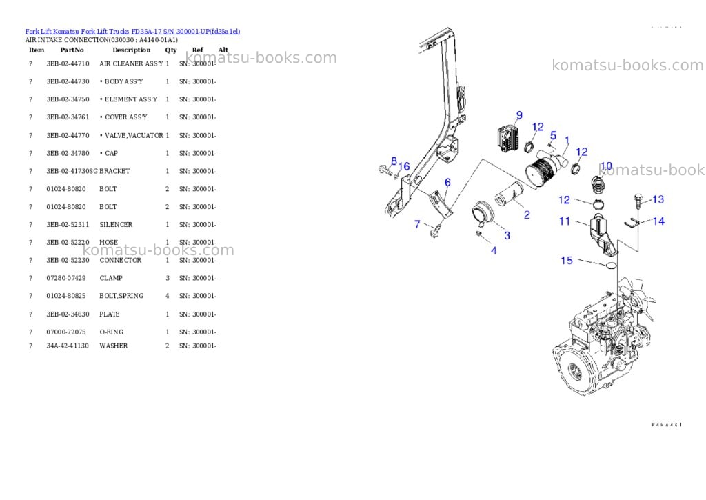 Komatsu fd35a-17 s/n 300001-up Parts catalog cover Page 2 Komatsu fd35a-17 s/n 300001-up Parts catalog cover Page 2