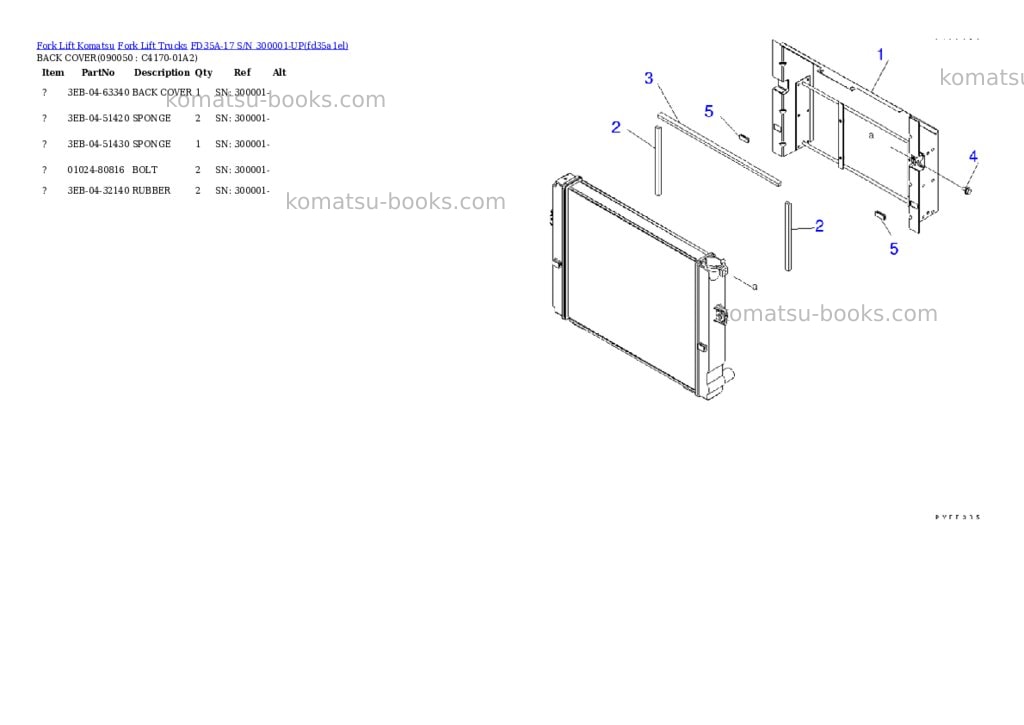 Komatsu fd35a-17 s/n 300001-up Parts catalog cover Page 8 Komatsu fd35a-17 s/n 300001-up Parts catalog cover Page 8