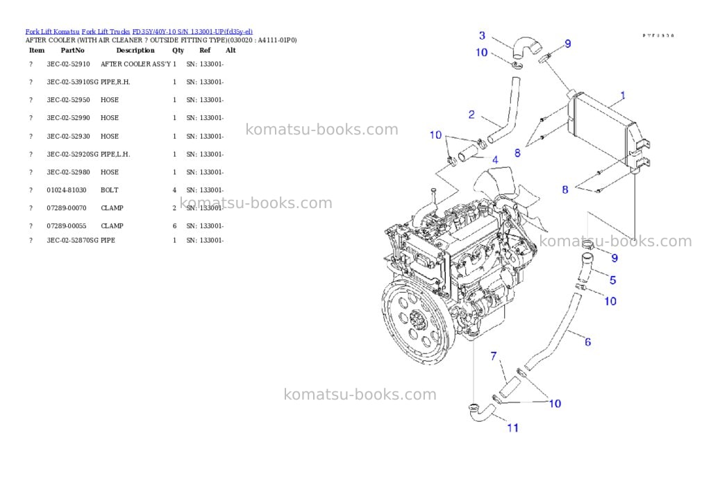 Komatsu fd35y/40y-10 s/n 133001-up Parts catalog cover