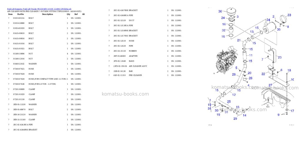 Komatsu fd35y/40y-10 s/n 133001-up Parts catalog cover Page 4