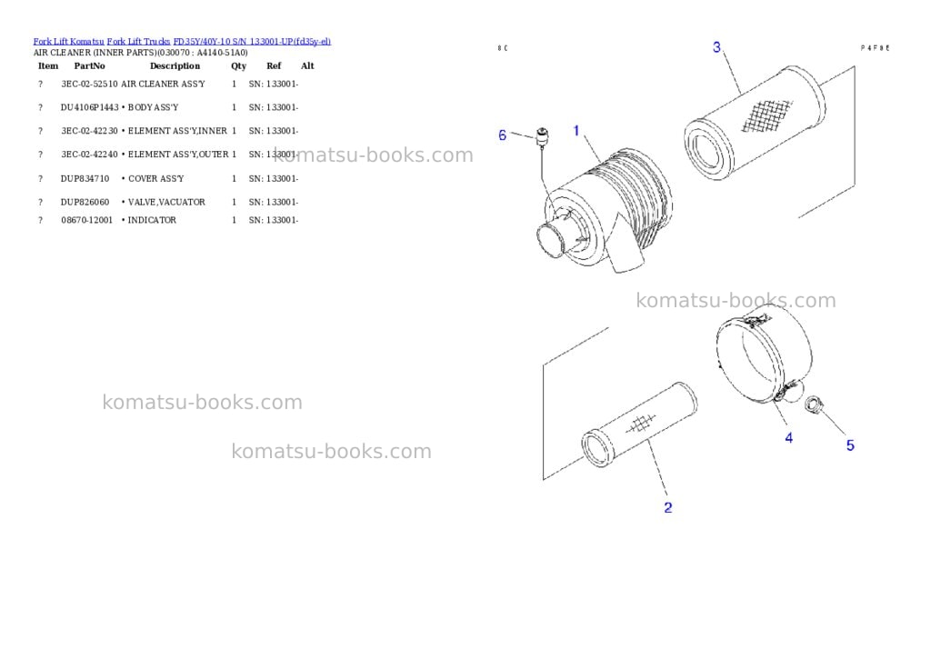 Komatsu fd35y/40y-10 s/n 133001-up Parts catalog cover Page 6