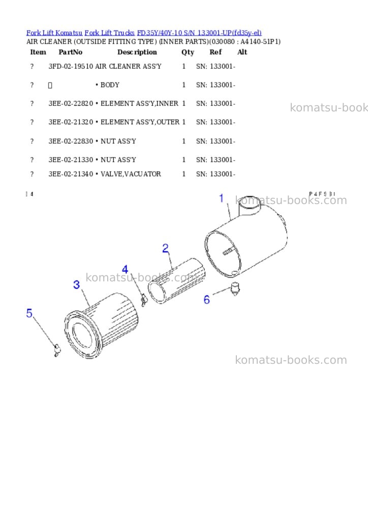 Komatsu fd35y/40y-10 s/n 133001-up Parts catalog cover Page 7