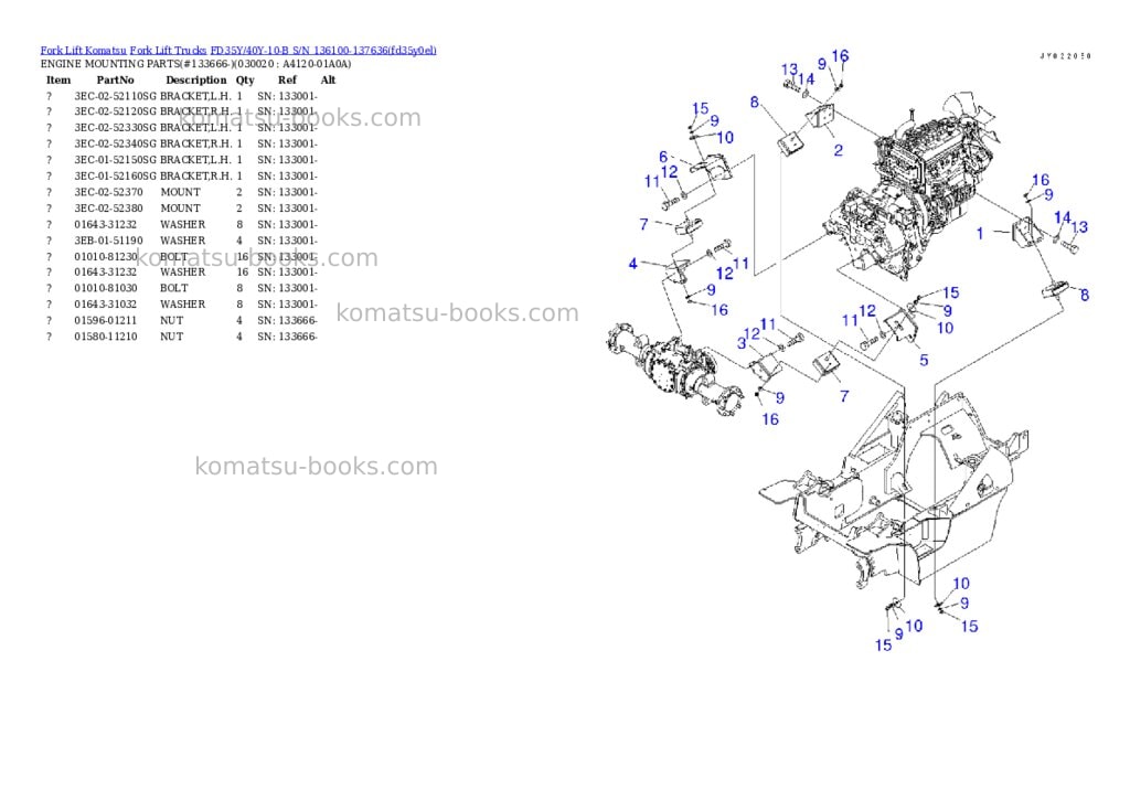 Komatsu FD35Y/40Y-10-B S/N 136100-137636 Parts catalog cover Komatsu FD35Y/40Y-10-B S/N 136100-137636 Parts catalog cover