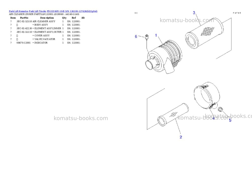 Komatsu FD35Y/40Y-10-B S/N 136100-137636 Parts catalog cover Page 5 Komatsu FD35Y/40Y-10-B S/N 136100-137636 Parts catalog cover Page 5