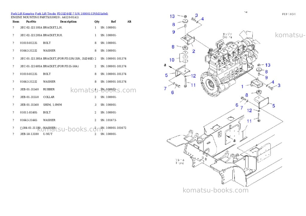 Komatsu fd35z/40z-7 s/n 100001-up Parts catalog cover