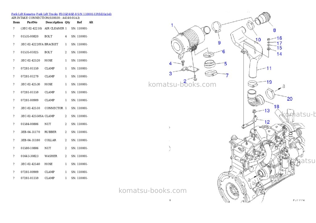 Komatsu fd35z/40z-8 s/n 110001-up Parts catalog cover Page 2 Komatsu fd35z/40z-8 s/n 110001-up Parts catalog cover Page 2