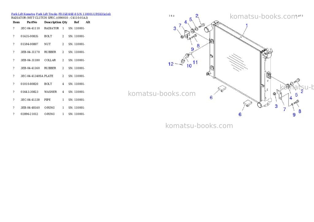 Komatsu fd35z/40z-8 s/n 110001-up Parts catalog cover Page 7 Komatsu fd35z/40z-8 s/n 110001-up Parts catalog cover Page 7