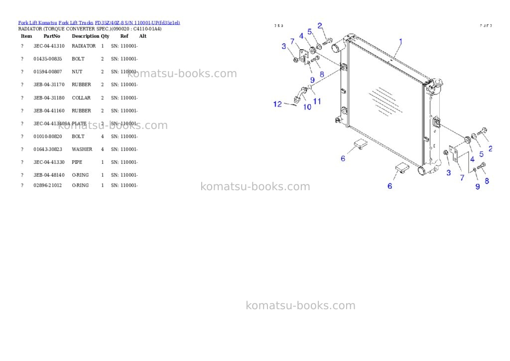 Komatsu fd35z/40z-8 s/n 110001-up Parts catalog cover Page 8 Komatsu fd35z/40z-8 s/n 110001-up Parts catalog cover Page 8