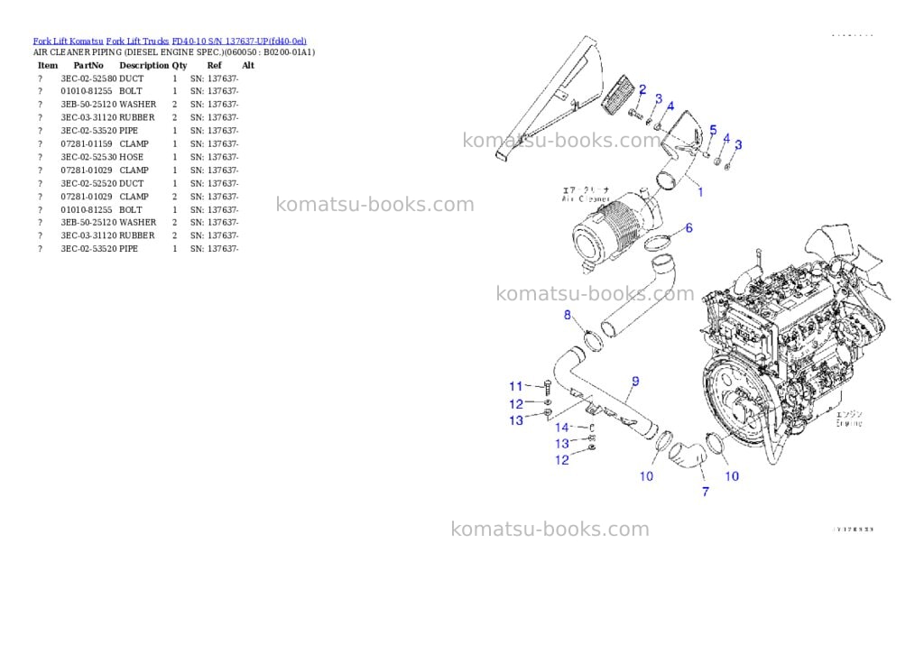 Komatsu FD40-10 S/N 137637-UP Parts catalog cover Page 5 Komatsu FD40-10 S/N 137637-UP Parts catalog cover Page 5