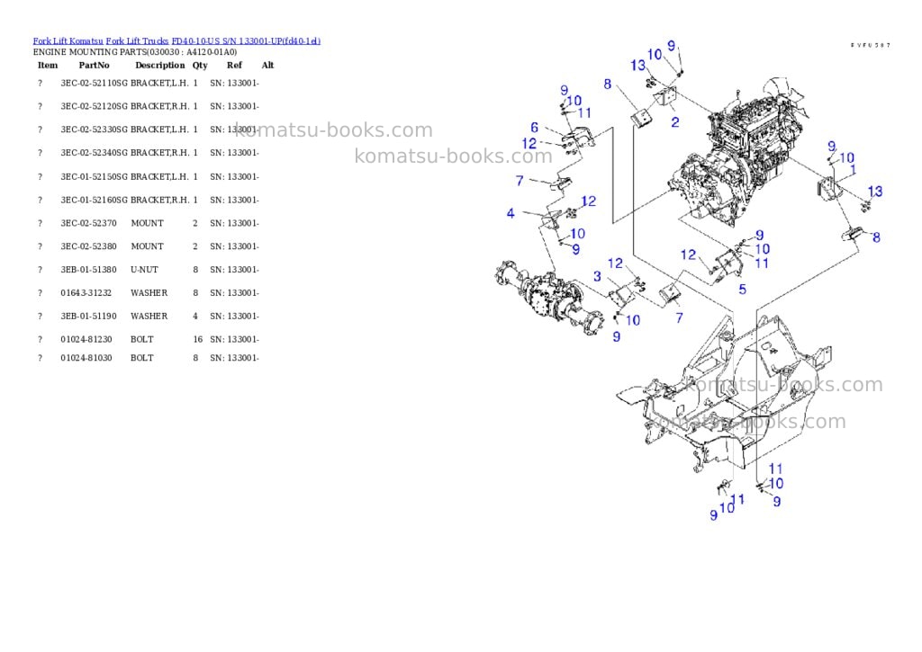 Komatsu fd40-10-us s/n 133001-up Parts catalog cover Page 2 Komatsu fd40-10-us s/n 133001-up Parts catalog cover Page 2