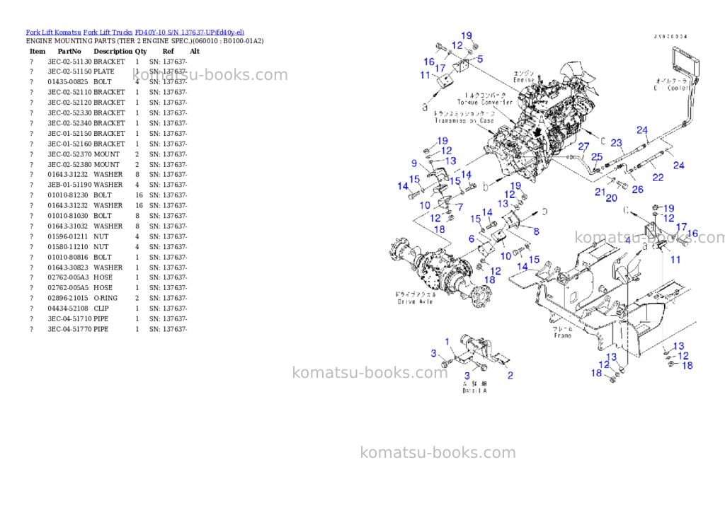 Komatsu FD40Y-10 S/N 137637-UP Parts catalog cover Komatsu FD40Y-10 S/N 137637-UP Parts catalog cover