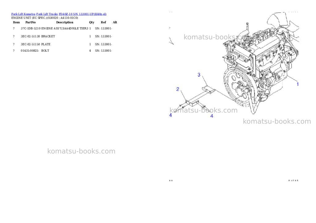 Komatsu FD40Z-10 S/N 133001-UP Parts catalog cover Komatsu FD40Z-10 S/N 133001-UP Parts catalog cover