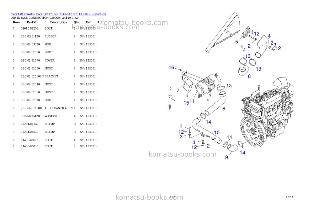 Komatsu FD40Z-10 S/N 133001-UP Parts catalog cover Page 5 Komatsu FD40Z-10 S/N 133001-UP Parts catalog cover Page 5