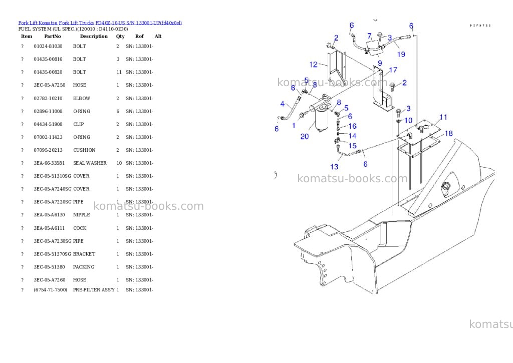 Komatsu fd40z-10-us s/n 133001-up Parts catalog cover Page 10