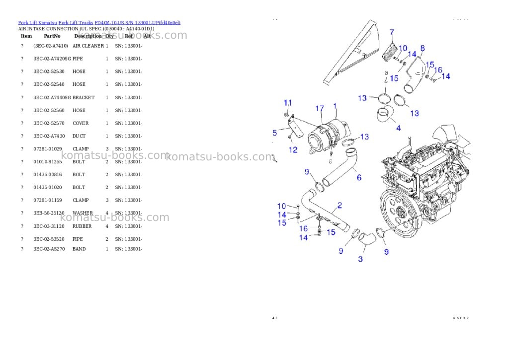 Komatsu fd40z-10-us s/n 133001-up Parts catalog cover Page 3