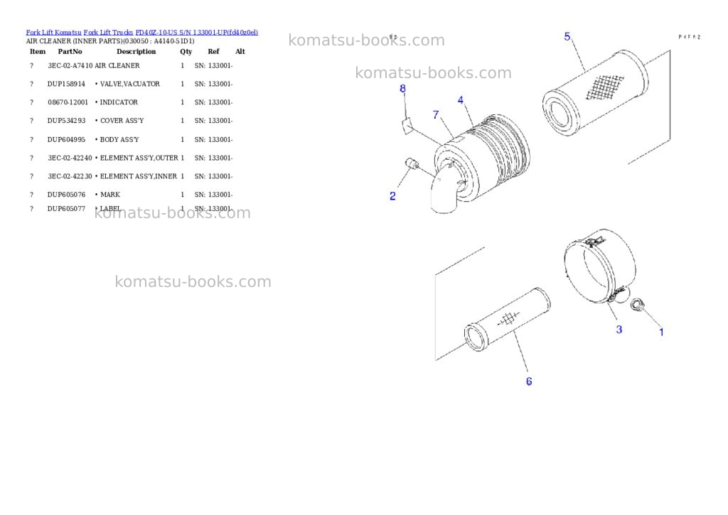Komatsu fd40z-10-us s/n 133001-up Parts catalog cover Page 4