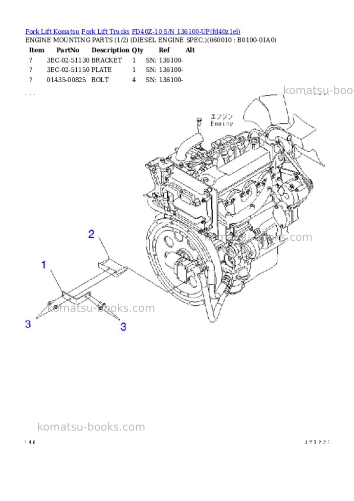 Komatsu FD40Z-10 S/N 136100-UP Parts catalog cover