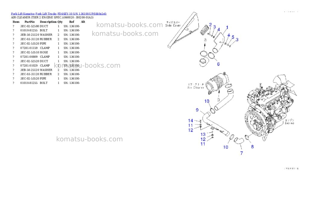 Komatsu FD40ZY-10 S/N 136100-UP Parts catalog cover Page 2 Komatsu FD40ZY-10 S/N 136100-UP Parts catalog cover Page 2