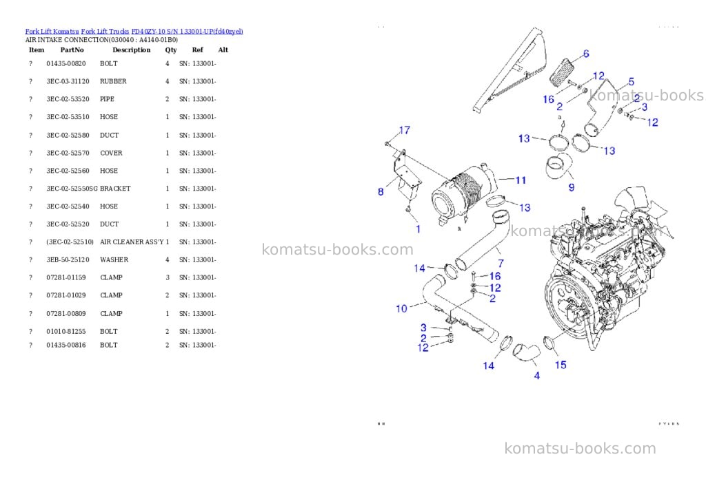 Komatsu fd40zy-10 s/n 133001-up Parts catalog cover Page 3
