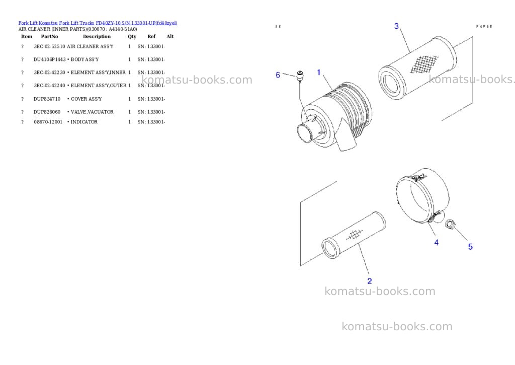 Komatsu fd40zy-10 s/n 133001-up Parts catalog cover Page 6