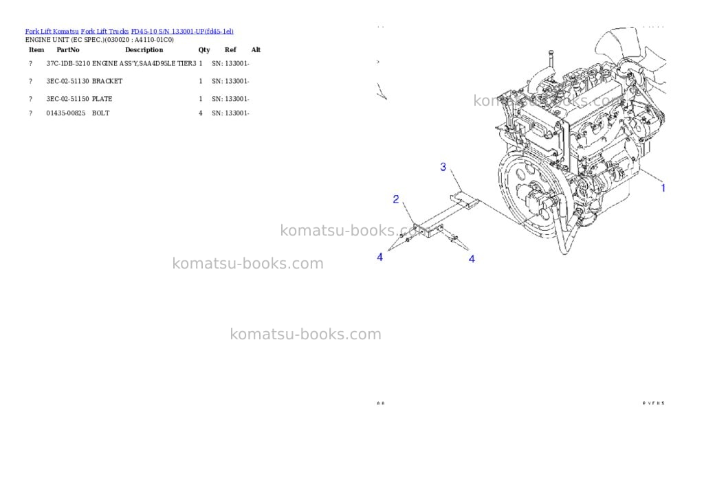 Komatsu fd45-10 s/n 133001-up Parts catalog cover Komatsu fd45-10 s/n 133001-up Parts catalog cover