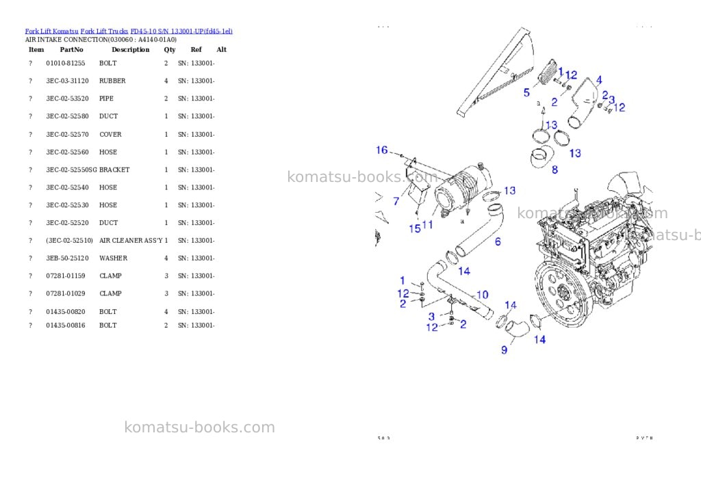 Komatsu fd45-10 s/n 133001-up Parts catalog cover Page 5 Komatsu fd45-10 s/n 133001-up Parts catalog cover Page 5