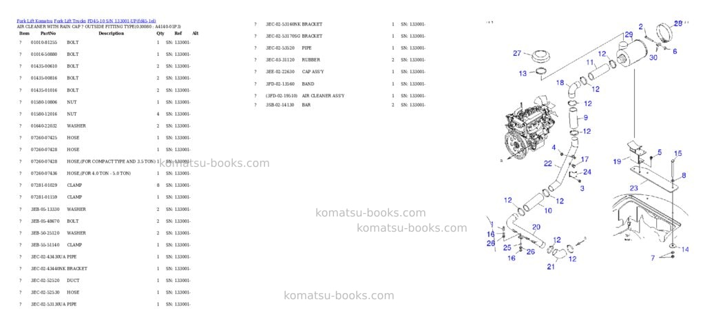 Komatsu fd45-10 s/n 133001-up Parts catalog cover Page 7 Komatsu fd45-10 s/n 133001-up Parts catalog cover Page 7