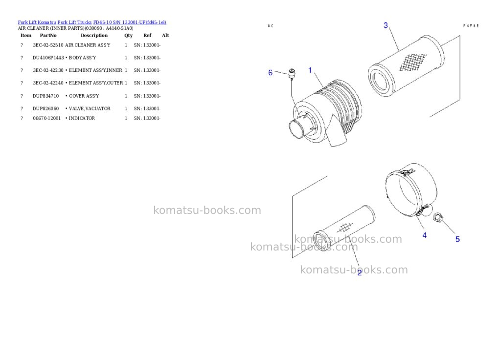Komatsu fd45-10 s/n 133001-up Parts catalog cover Page 8 Komatsu fd45-10 s/n 133001-up Parts catalog cover Page 8