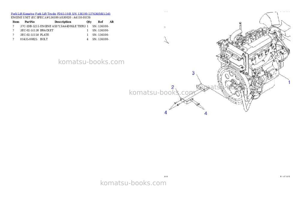 Komatsu FD45-10-B S/N 136100-137636 Parts catalog cover