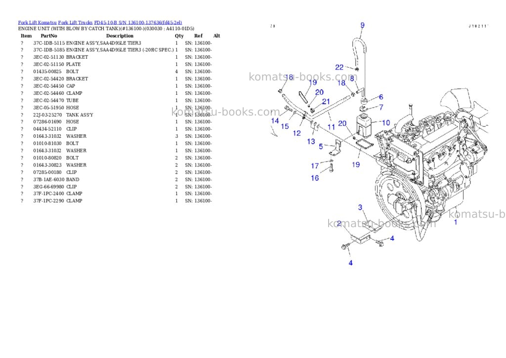 Komatsu FD45-10-B S/N 136100-137636 Parts catalog cover Page 2
