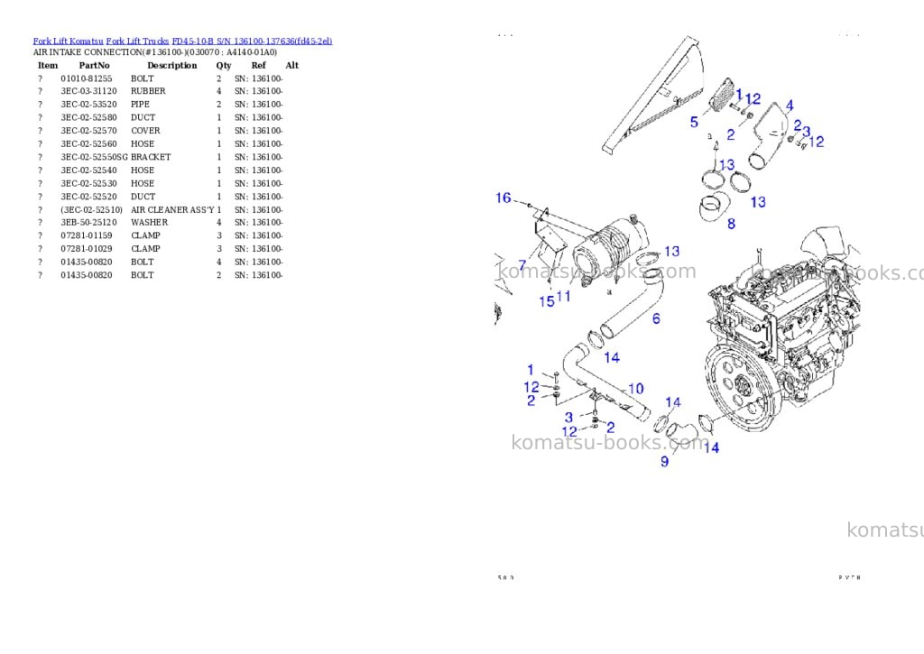 Komatsu FD45-10-B S/N 136100-137636 Parts catalog cover Page 6