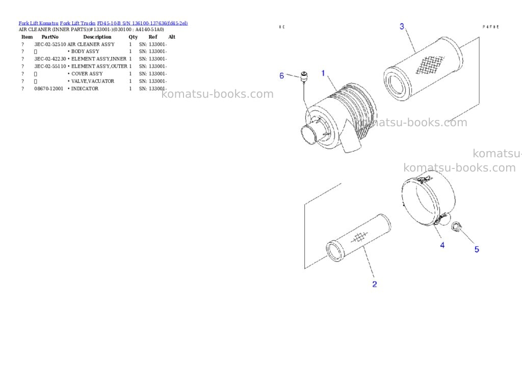 Komatsu FD45-10-B S/N 136100-137636 Parts catalog cover Page 9