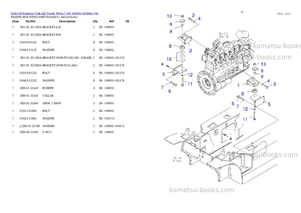 Komatsu fd45-7 s/n 100001-up Parts catalog cover Komatsu fd45-7 s/n 100001-up Parts catalog cover
