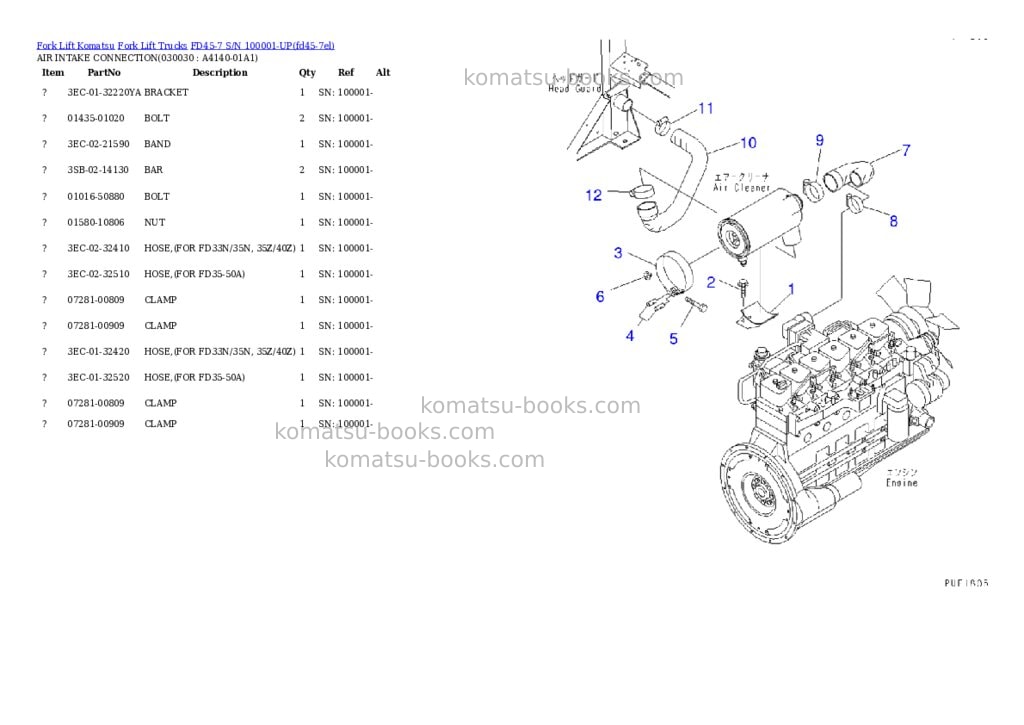 Komatsu fd45-7 s/n 100001-up Parts catalog cover Page 2 Komatsu fd45-7 s/n 100001-up Parts catalog cover Page 2