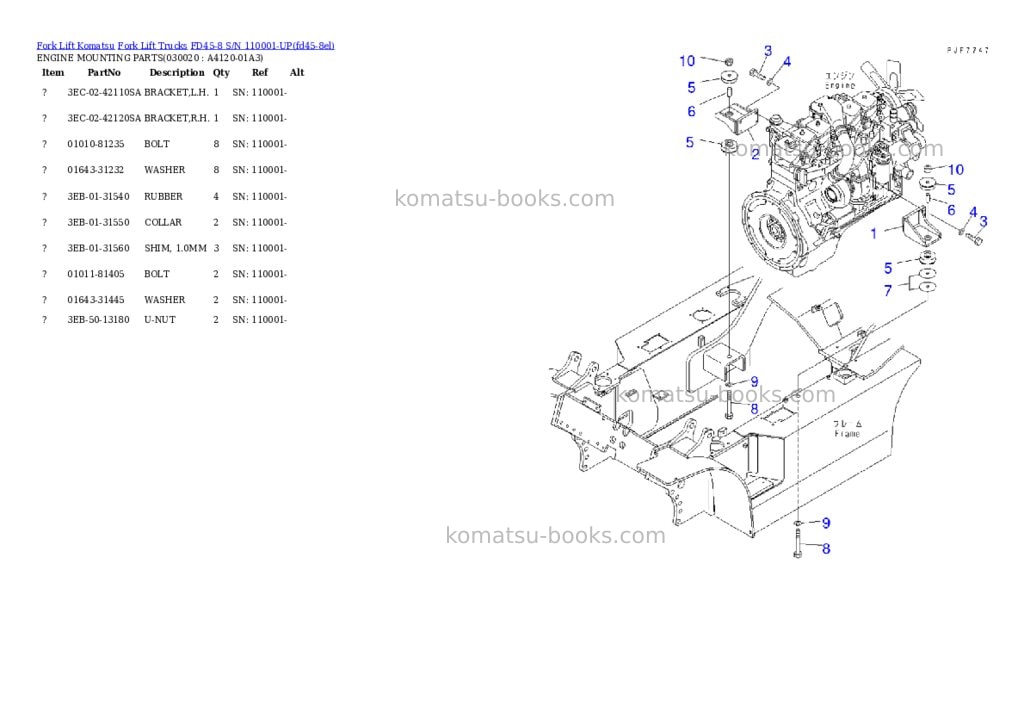 Komatsu fd45-8 s/n 110001-up Parts catalog cover Komatsu fd45-8 s/n 110001-up Parts catalog cover