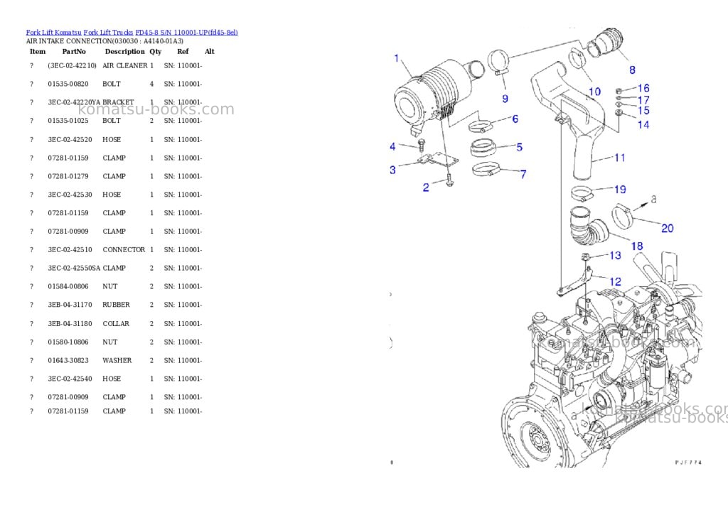 Komatsu fd45-8 s/n 110001-up Parts catalog cover Page 2 Komatsu fd45-8 s/n 110001-up Parts catalog cover Page 2