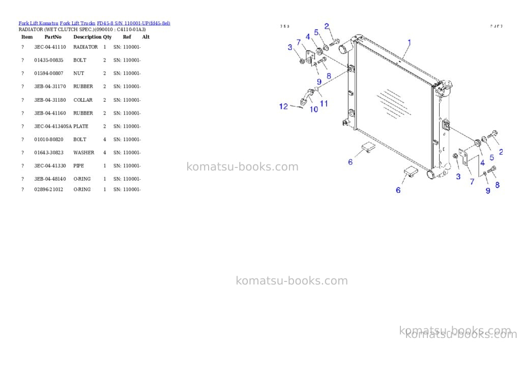 Komatsu fd45-8 s/n 110001-up Parts catalog cover Page 7 Komatsu fd45-8 s/n 110001-up Parts catalog cover Page 7