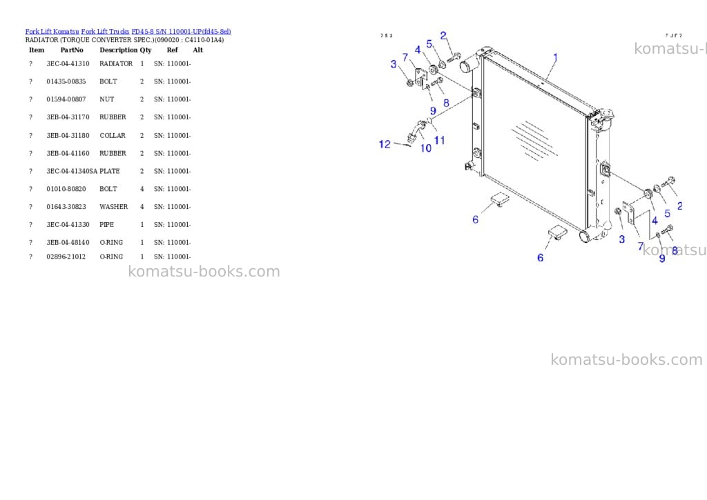 Komatsu fd45-8 s/n 110001-up Parts catalog cover Page 8 Komatsu fd45-8 s/n 110001-up Parts catalog cover Page 8