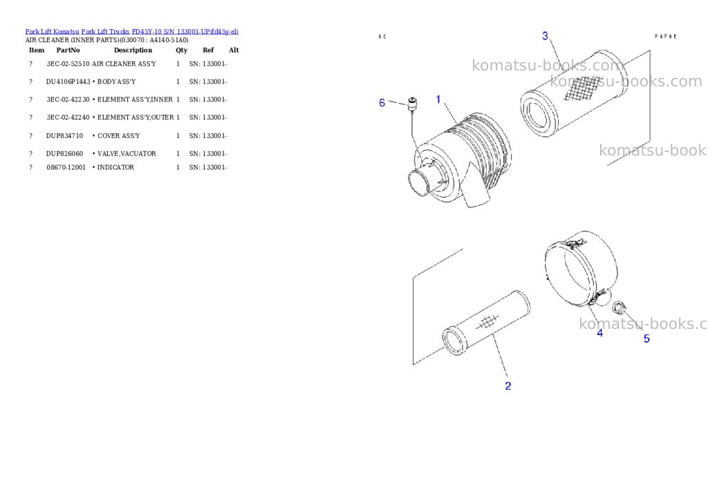 Komatsu FD45Y-10 S/N 133001-UP Parts catalog cover Page 6
