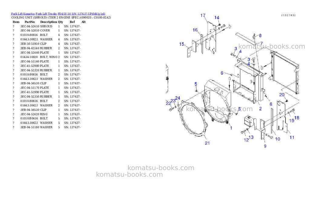 Komatsu FD45Y-10 S/N 137637-UP Parts catalog cover Page 9 Komatsu FD45Y-10 S/N 137637-UP Parts catalog cover Page 9