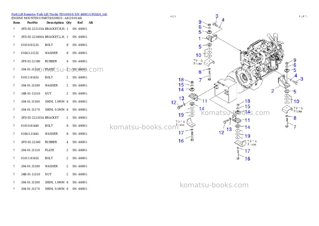 Komatsu fd50/60-8 s/n 46001-up Parts catalog cover Komatsu fd50/60-8 s/n 46001-up Parts catalog cover