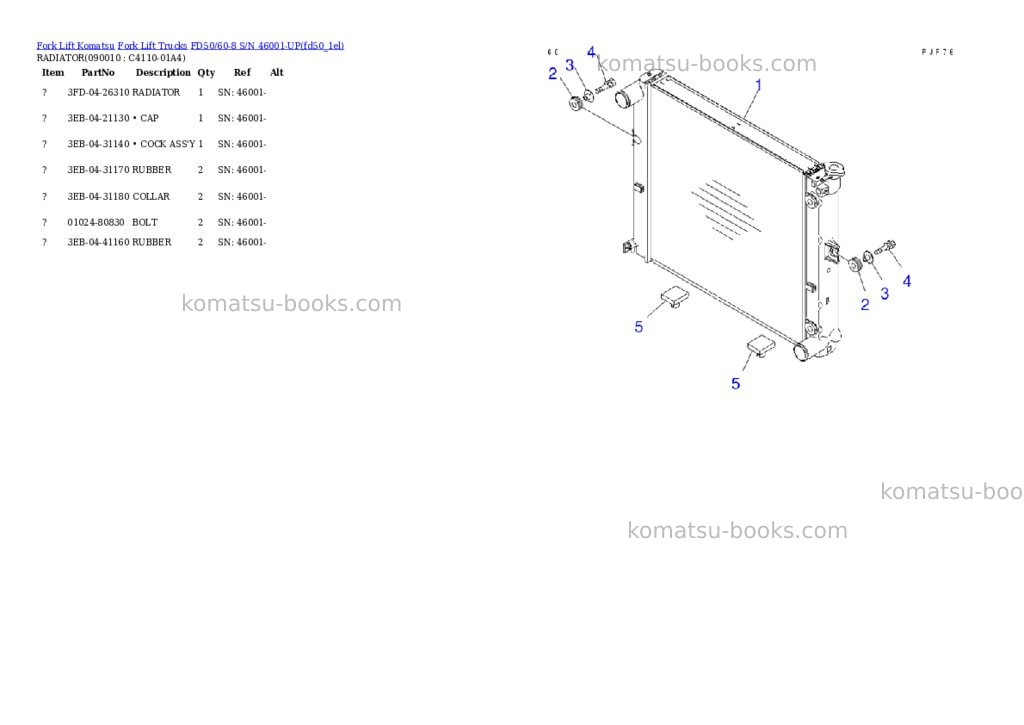 Komatsu fd50/60-8 s/n 46001-up Parts catalog cover Page 5 Komatsu fd50/60-8 s/n 46001-up Parts catalog cover Page 5