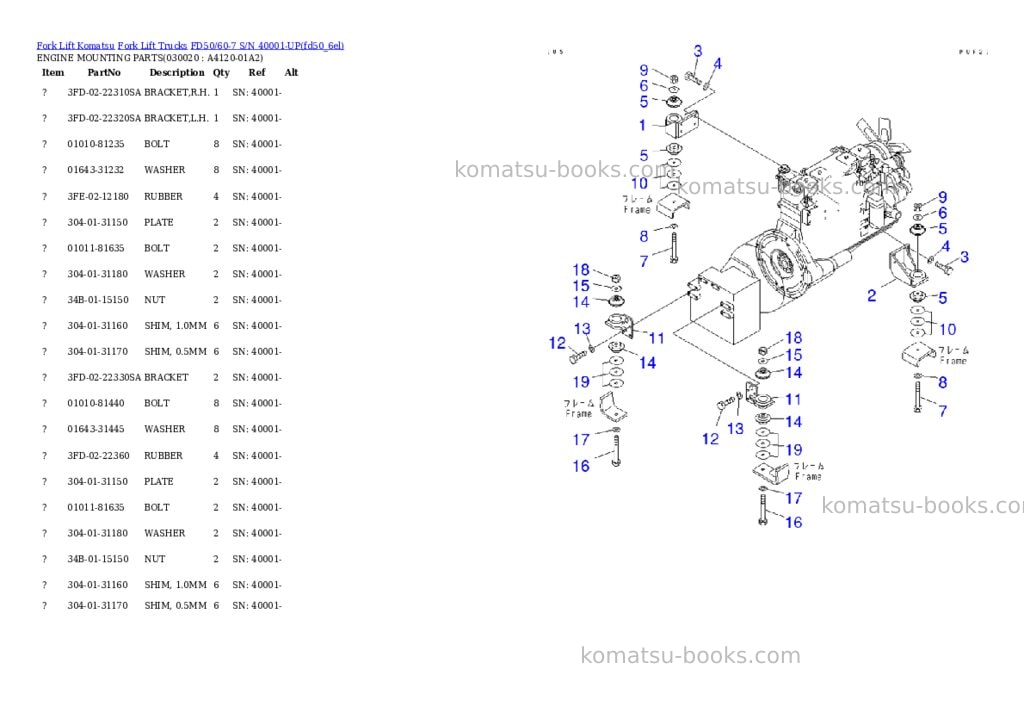 Komatsu fd50hd/60hd-7 s/n 40001-up Parts catalog cover Komatsu fd50hd/60hd-7 s/n 40001-up Parts catalog cover
